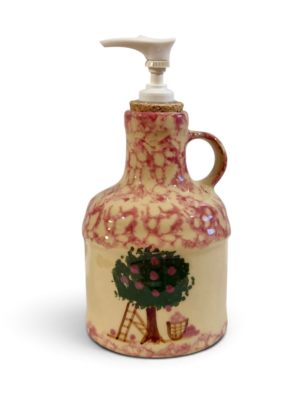 Alpine Pottery 1997 Cranberry Spongeware Jug Soap Dispenser – Roseville, Ohio
