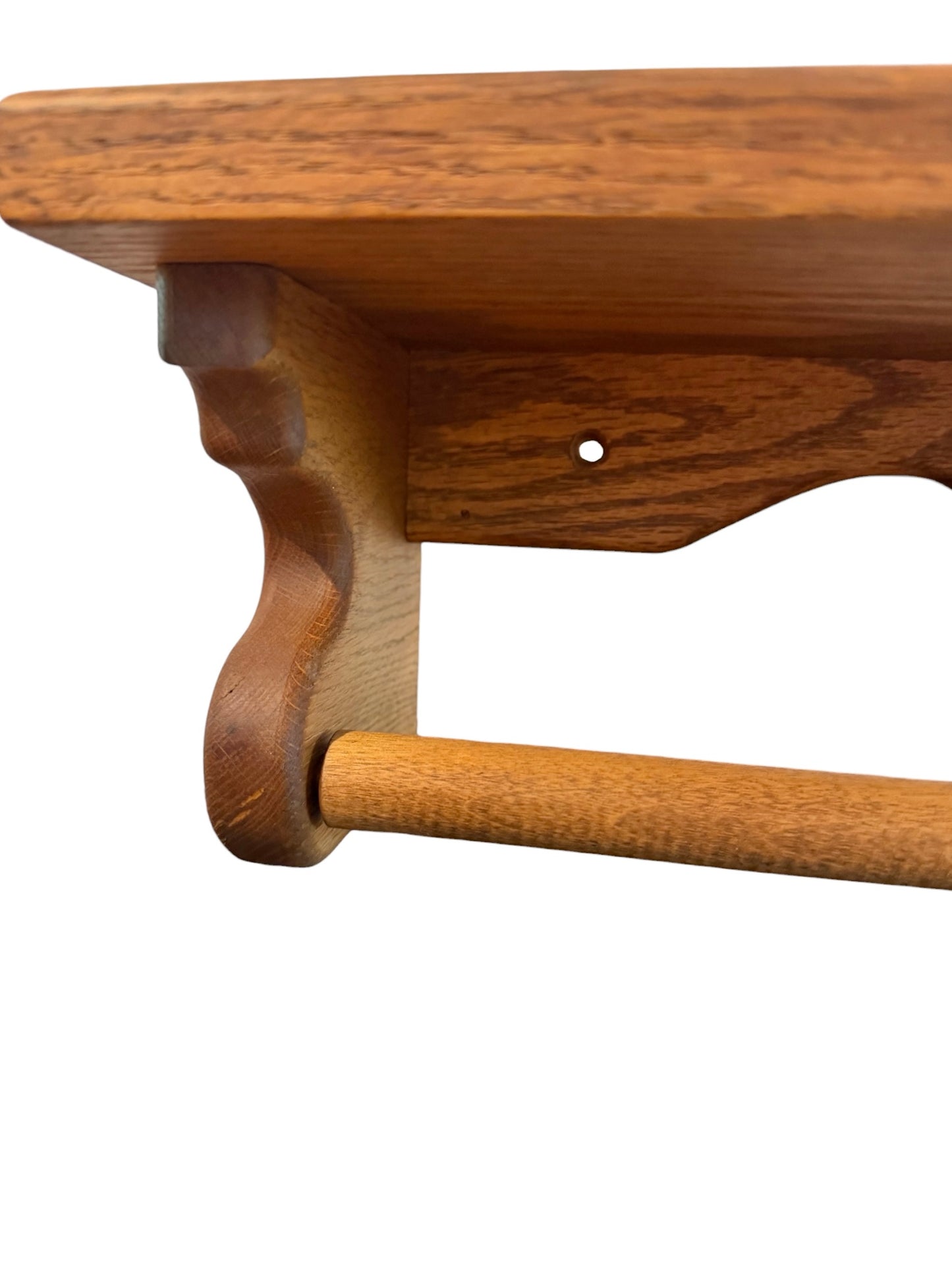 Handmade Oak Vintage Wall-Mounted Paper Towel Holder with Shelf – Scalloped Wood Design