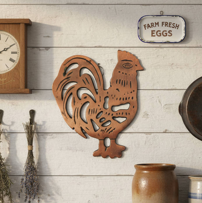 Copper Vintage Rooster Trivet | Farmhouse Kitchen Decor | Rustic Wall Hanging