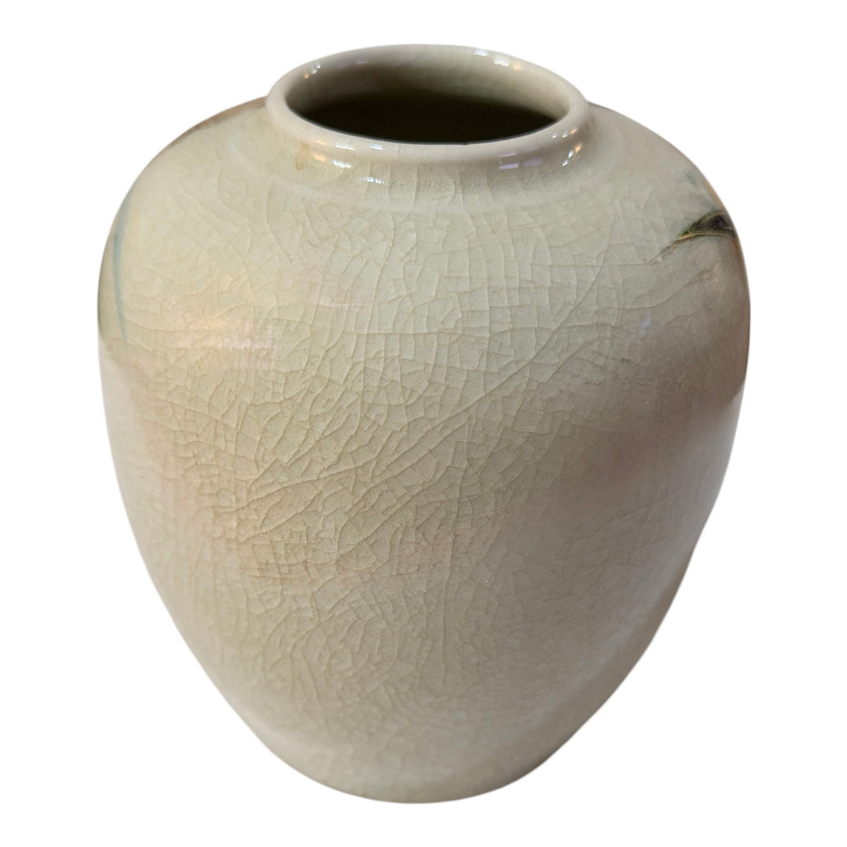Toyo Japanese Vintage Porcelain Kingfisher & Iris Vase – Crackle Glaze with Gold Accents - 4.5”