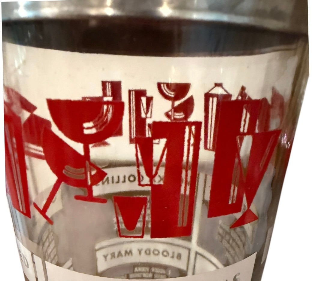 Mid-Century Modern Recipe Cocktail Shaker – Hazel-Atlas Style Barware | Retro Glass Mixer