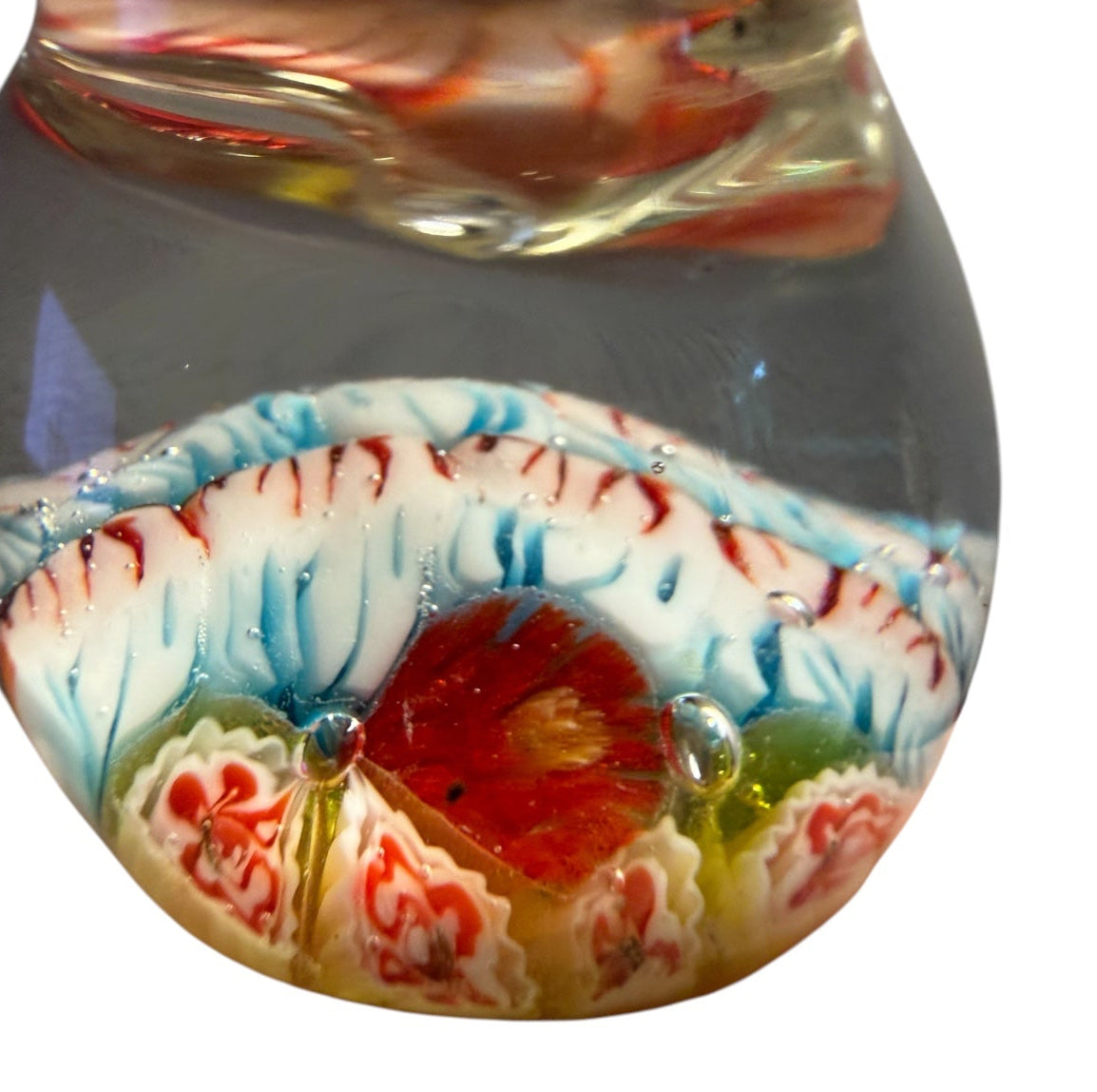 Clear Art Glass Cat Vintage Figurine | Hand-Blown Millefiori Miniature Sculpture | 2.5”