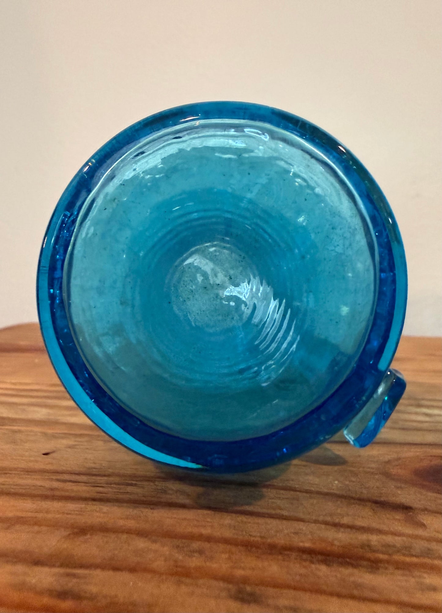 Vintage Kanawha Glass Company Blue Crackle Glass Mini Pitcher Set – Hand Blown (Set of 2)