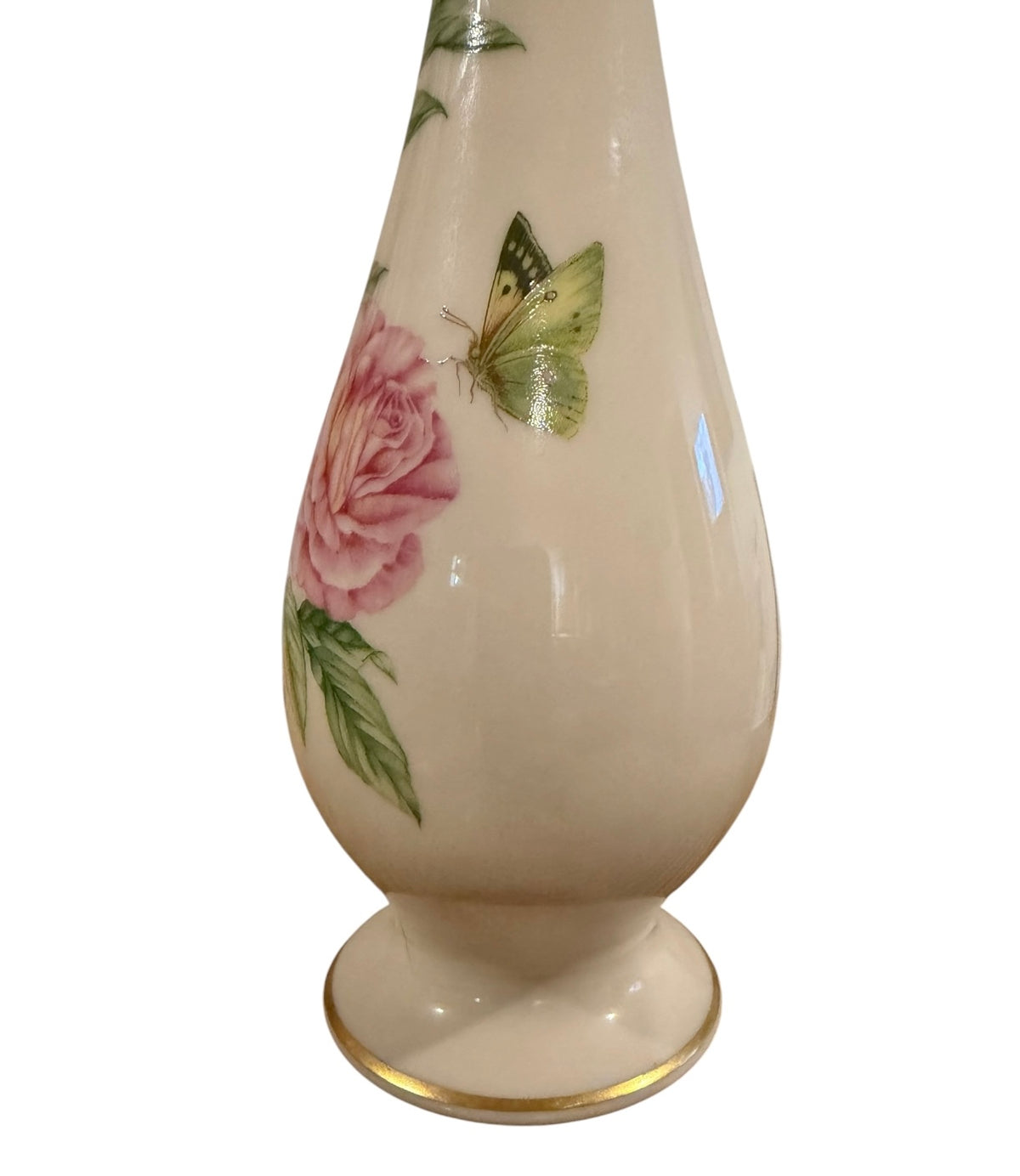 Vintage Lenox 1986 Cottagecore Bud Vase – Pink Roses & 24K Gold Trim