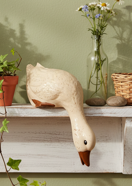 Ceramic Goose Shelf Sitter – Vintage Farmhouse Cottagecore Decor