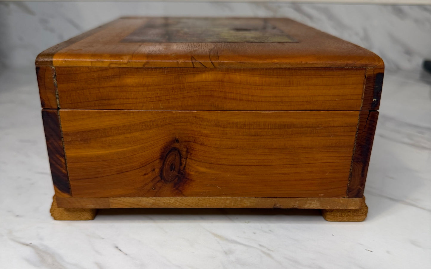 Vintage Cedar Jewelry Box with Autumn Landscape Decoupage