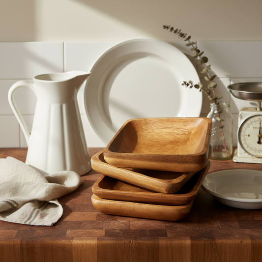 Vintage Wooden Bowls - Set of 4 - Warm Kitchen Decor
