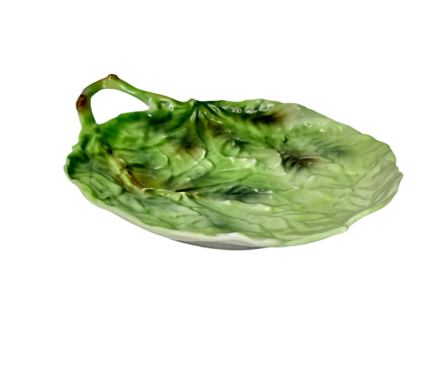 Antique Majolica Leaf-Shaped Dish – 19th Century Earthenware Plate