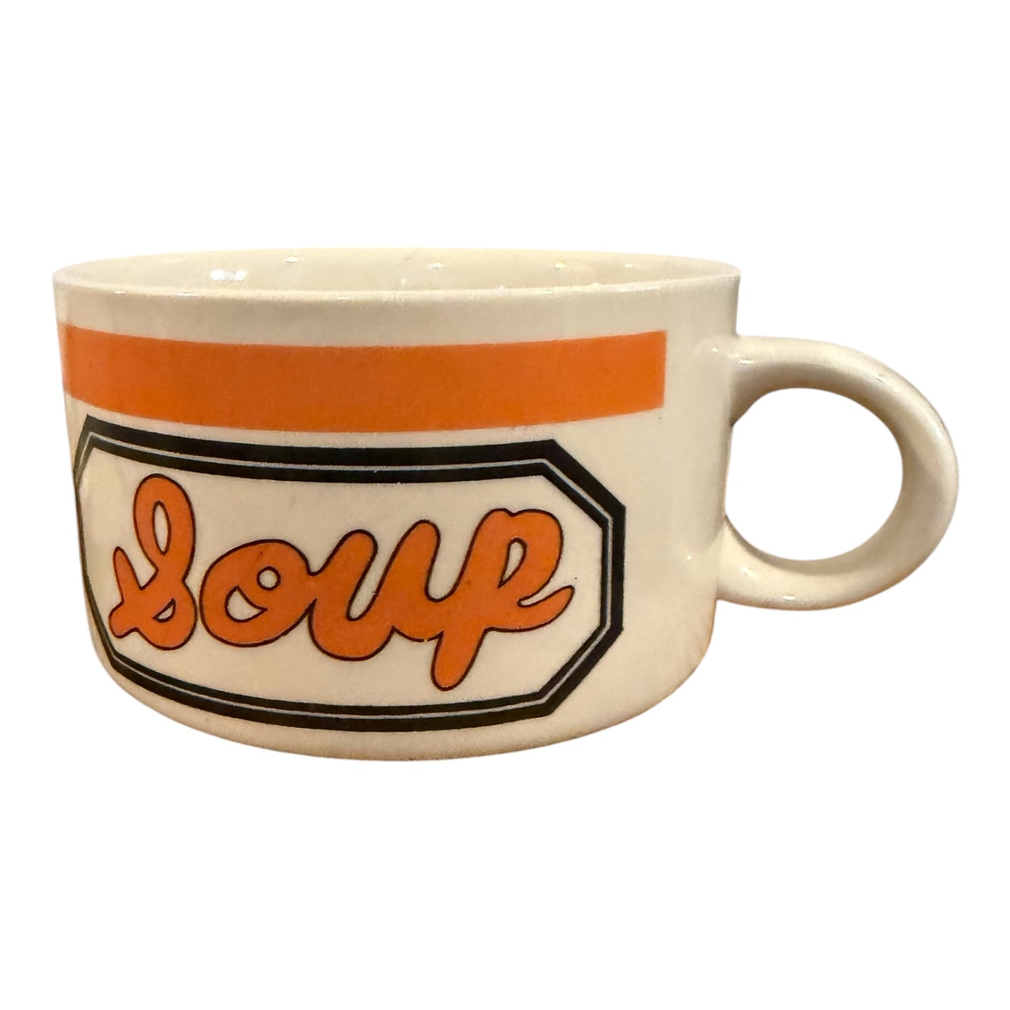Set of 2 Vintage 1970s–1980s Retro Stoneware “Soup” Mugs