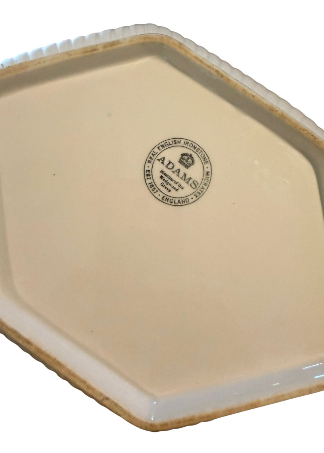 Adams Real English Ironstone Vintage Covered Vegetable Tureen – Cream White Ribbed Serving Dish – England