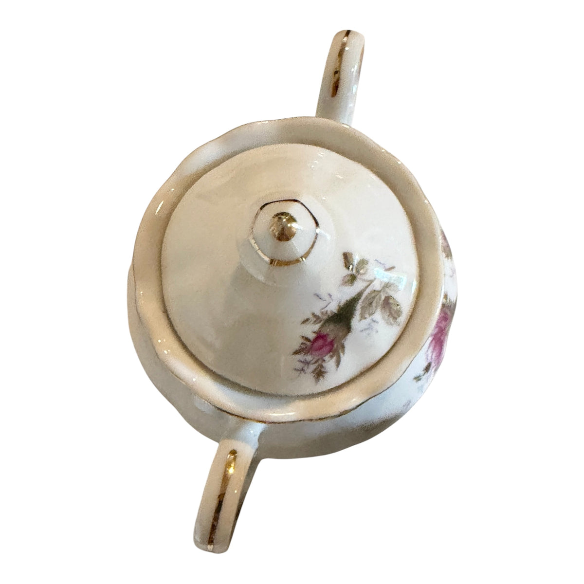 Moss Rose Vintage Porcelain Creamer & Lidded Sugar Bowl Set | Pink Roses Gold Trim