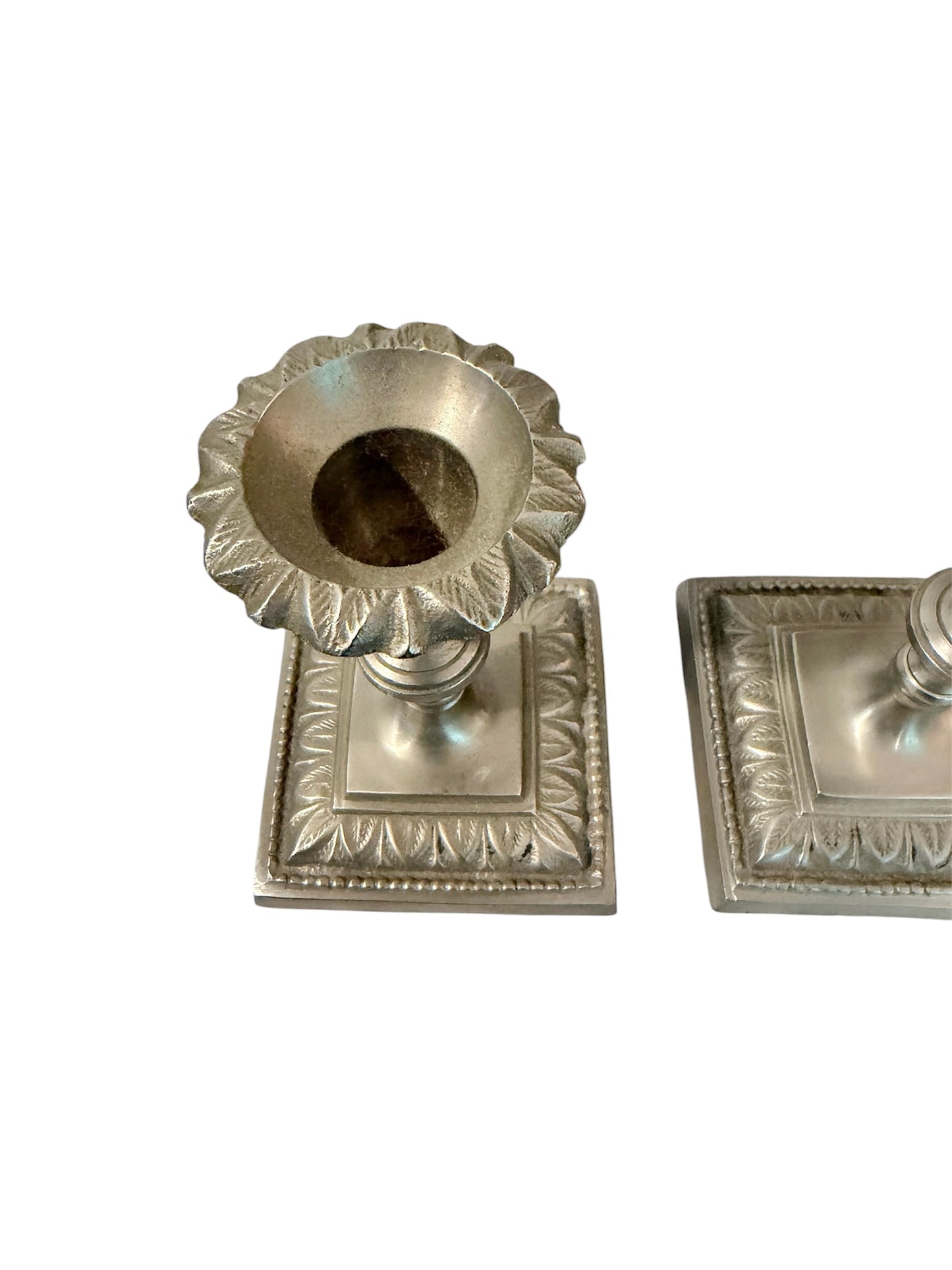 Pewter Antique/Vintage Candlestick – Fluted Petal Capital - Pair
