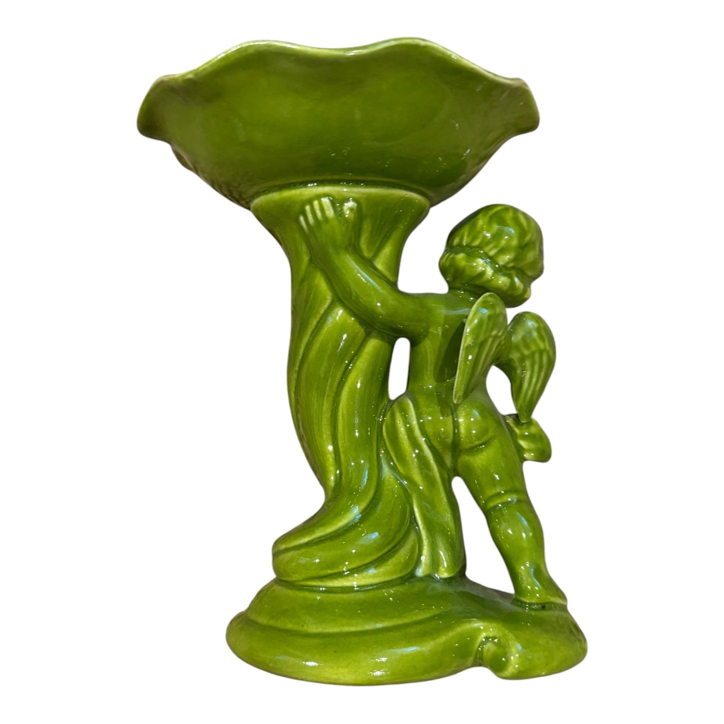 Vintage Mid-Century Atlantic Mold Green Cherub Compote Dish