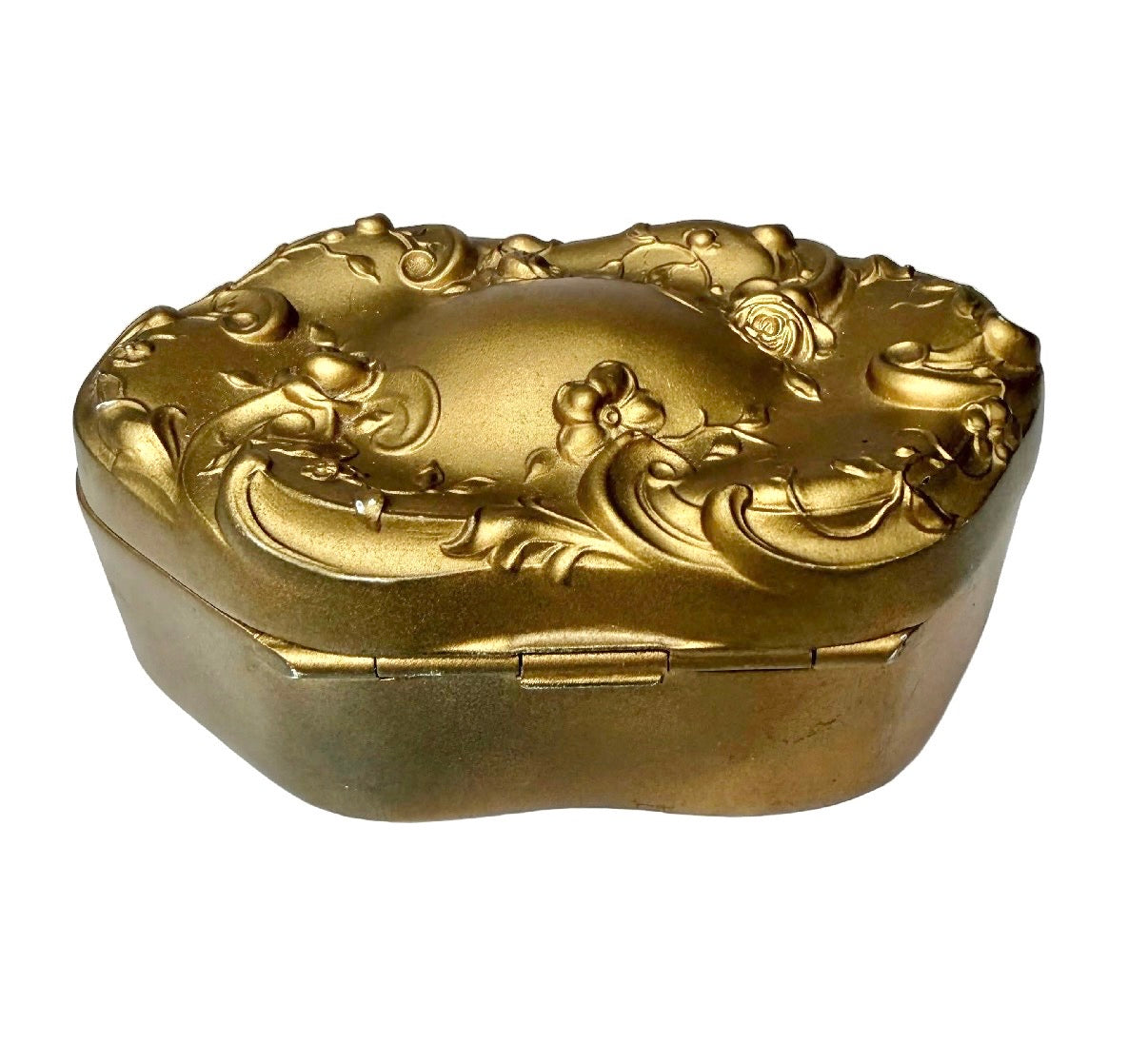 Vintage Eureka Silver Co. Quadruple Plate Jewelry Box | Gold Gilded Floral Trinket Casket