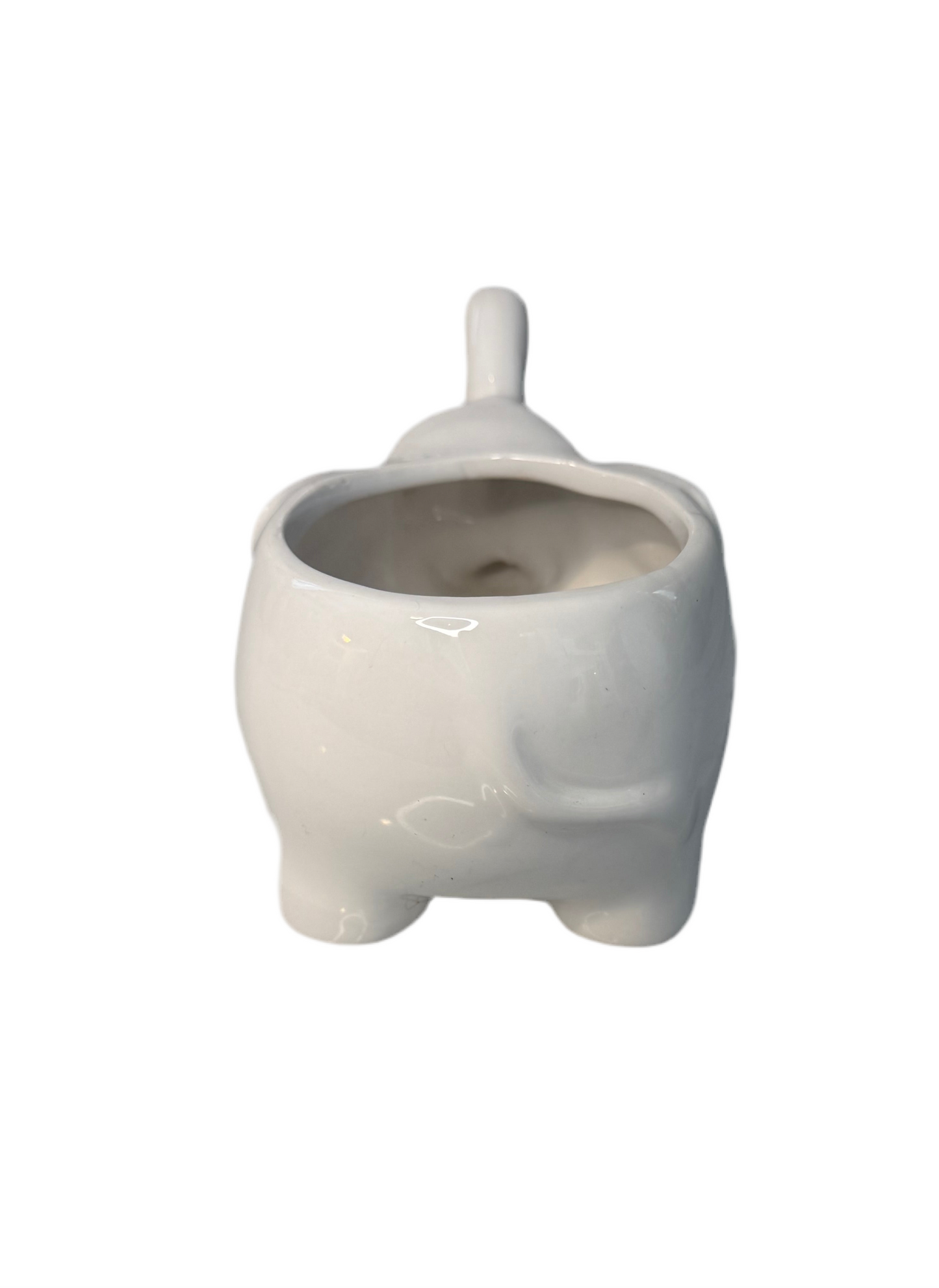 White Ceramic Elephant Planter – Small Succulent Pot or Desk Organizer