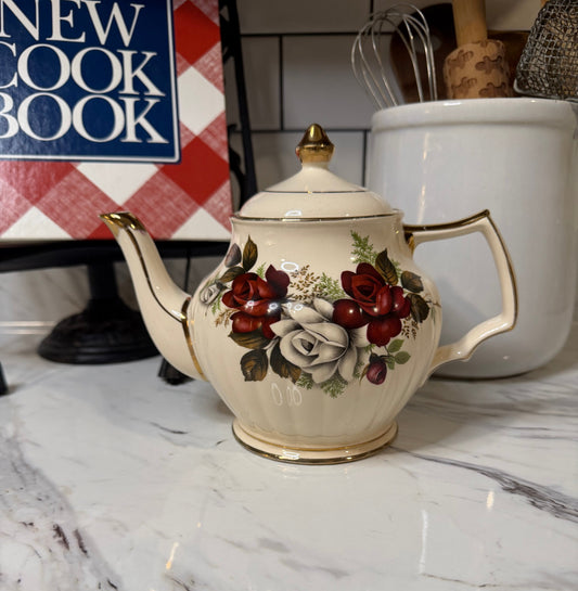 Vintage Sadler England Teapot – Cream with Soft Rose Pattern – Circa 1937