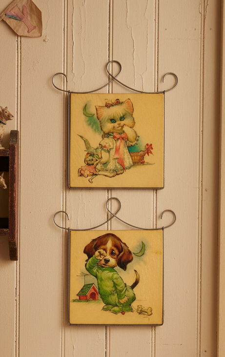 Crofton Plastics Mid-Century Nursery Wall Plaques | Anthropomorphic Kitten & Puppy Pair | 1950s–1960s Kitsch Décor