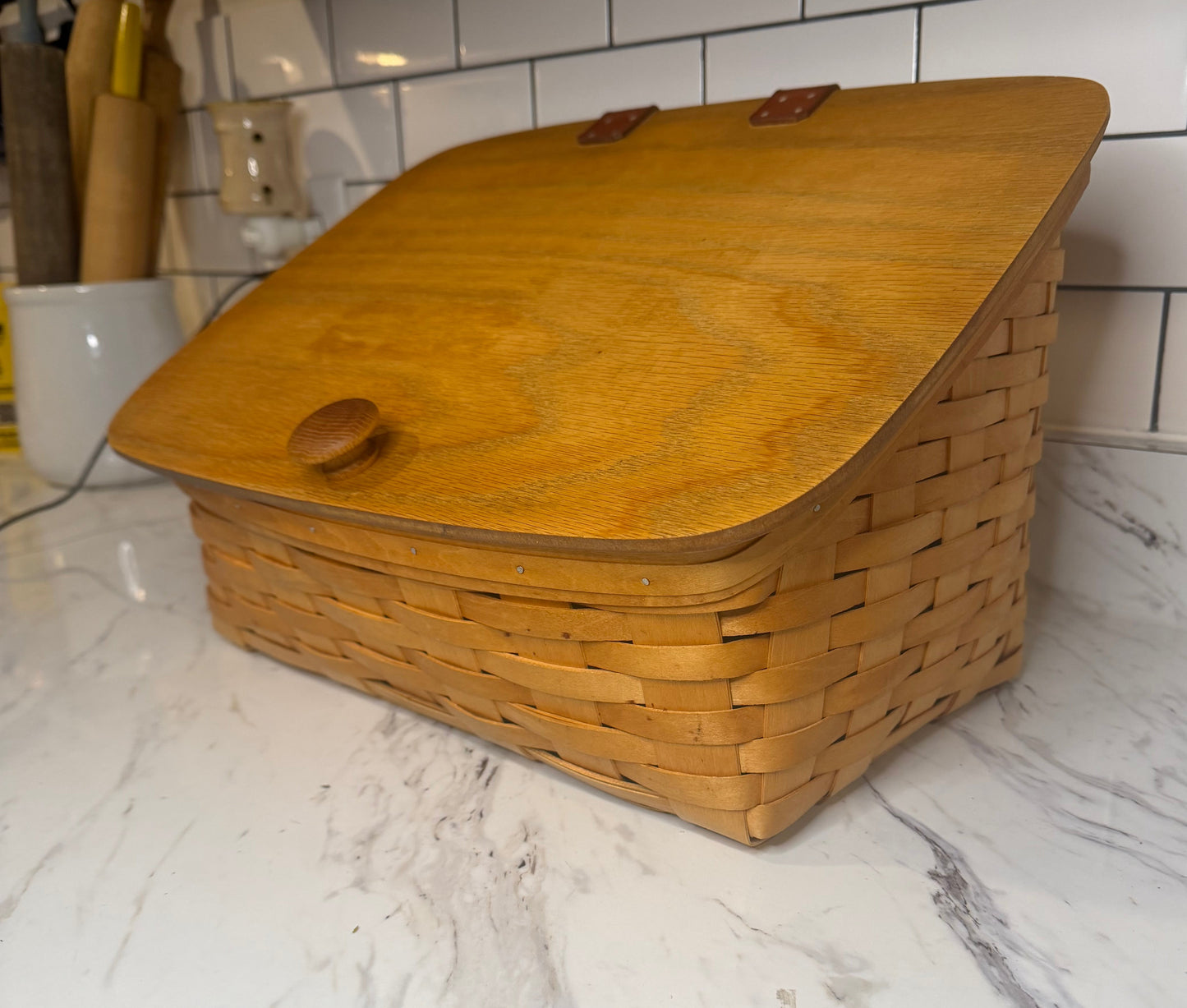 Vintage 1999 Royce Craft Bread Basket Box with Wood Lid