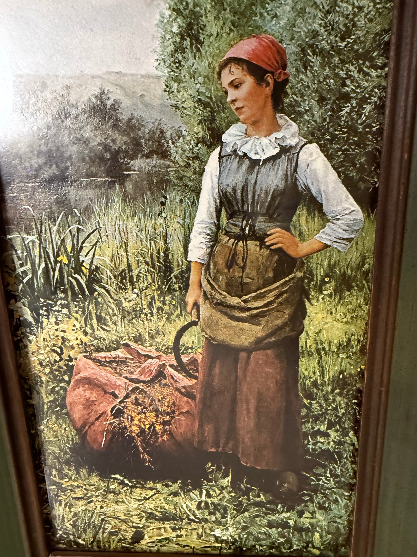 Vintage Framed Print – Daniel Ridgway Knight “Girl by a Stream, Flanders”