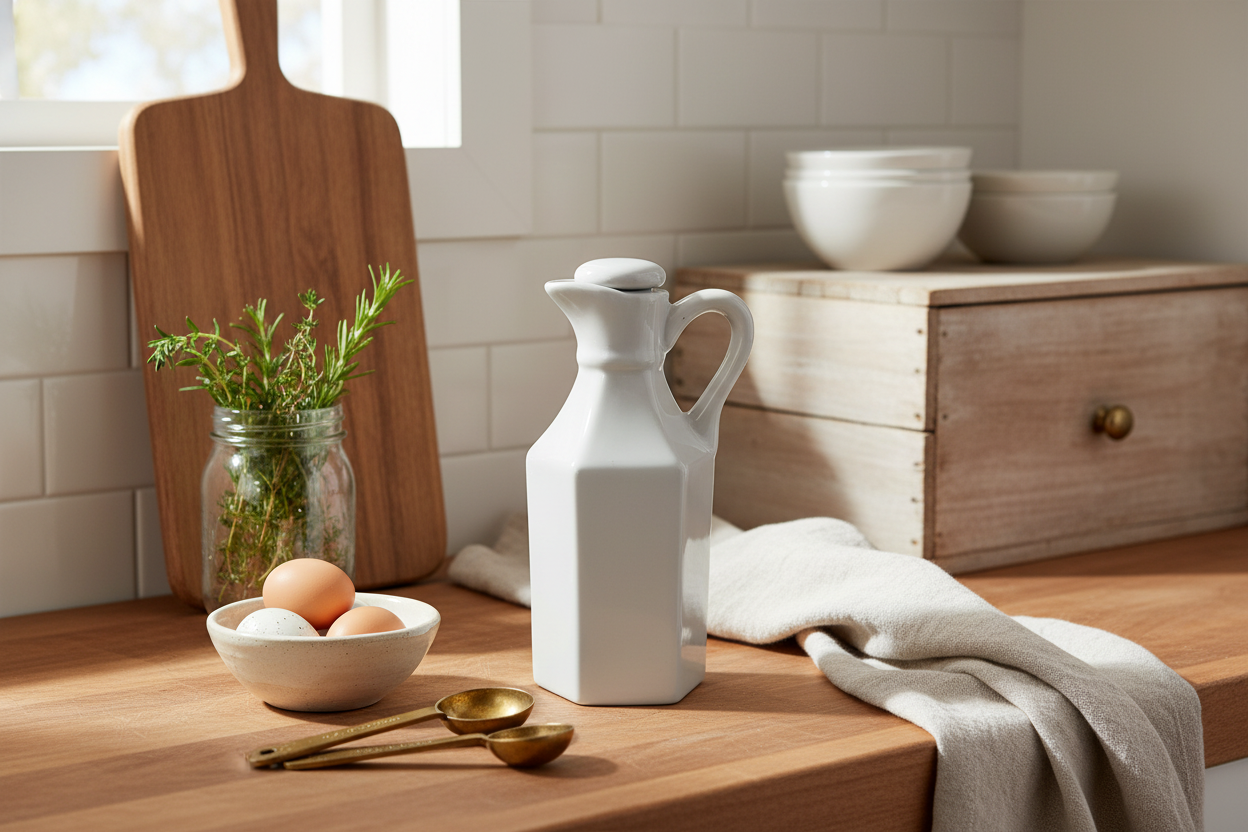 Vintage Xcell White Ceramic Cruet with Stopper – Hexagonal Oil/Vinegar Bottle