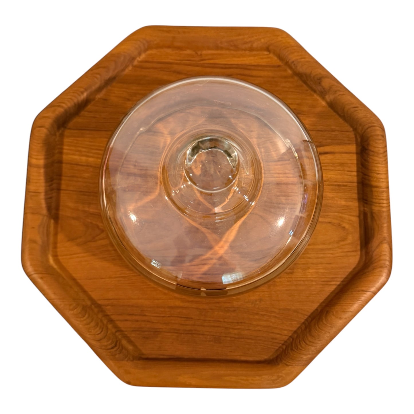 Vintage Mid-Century Modern Teak Cheese Board with Glass Cloche – 1970s Serveware