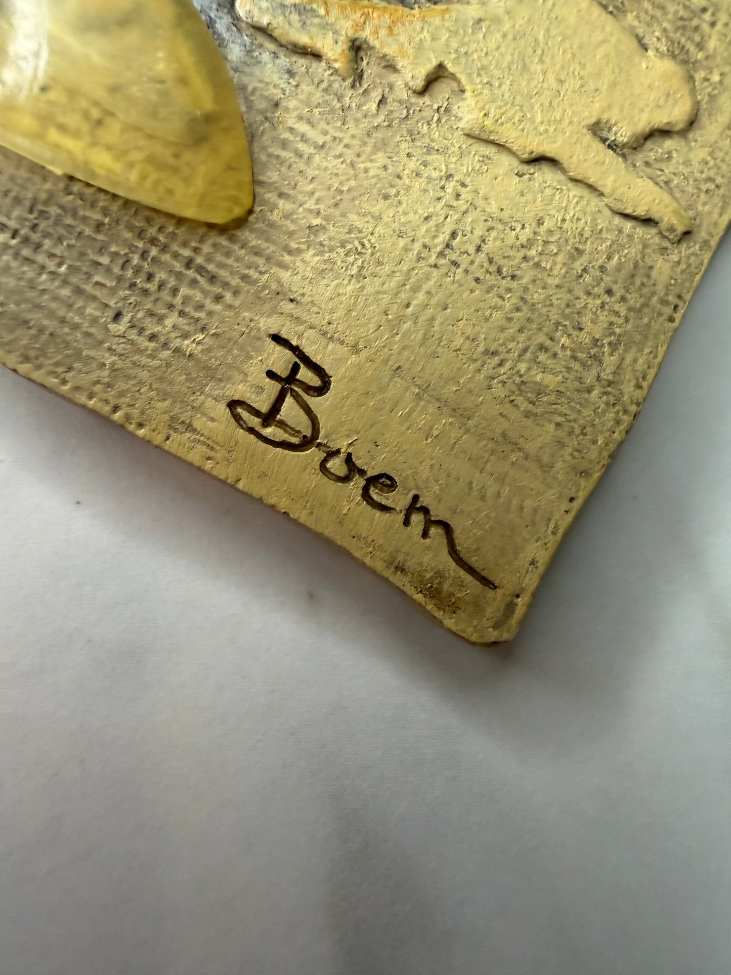 Set of Two Vintage Boem Signed 3D Floral Wall Art Plaques