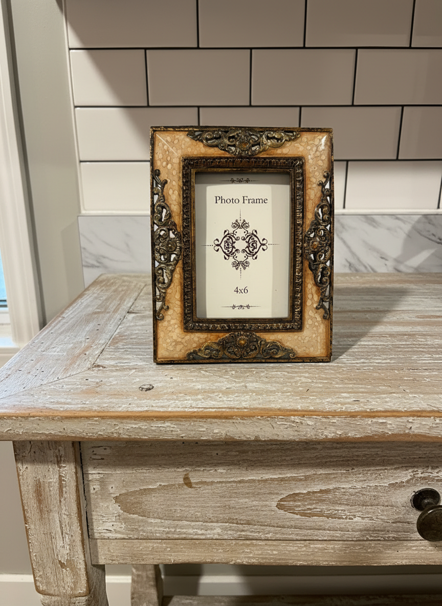 Vintage-Style 4x6 Ornate Gold & Cream Resin Photo Frame