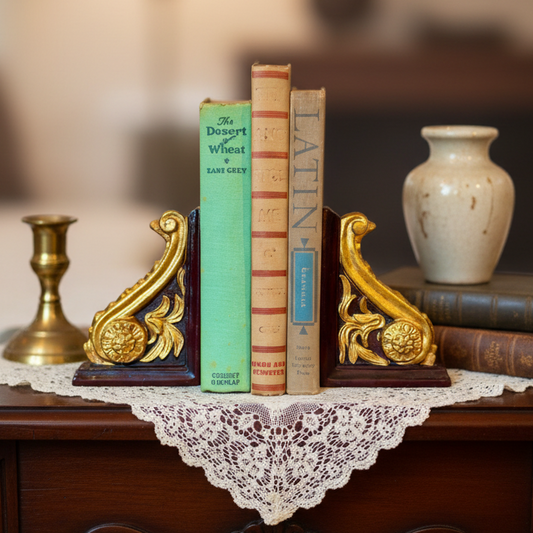 Baroque-Style Vintage Bookends – Gold Floral Scrollwork | CBK Ltd. | 1997