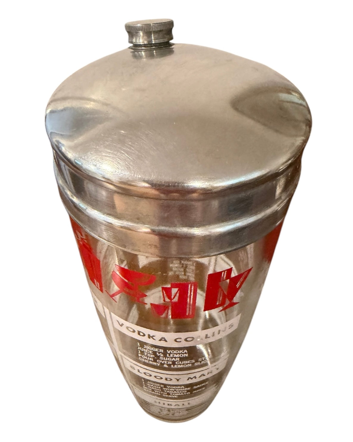 Mid-Century Modern Recipe Cocktail Shaker – Hazel-Atlas Style Barware | Retro Glass Mixer