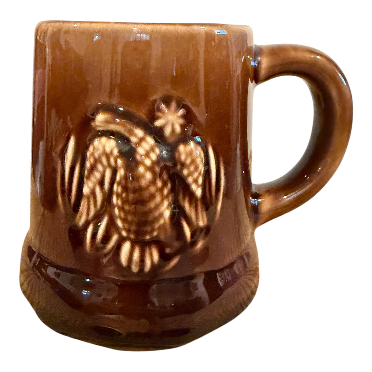 Vintage Brown Stoneware Eagle Mug – 1970s Americana Tavernware
