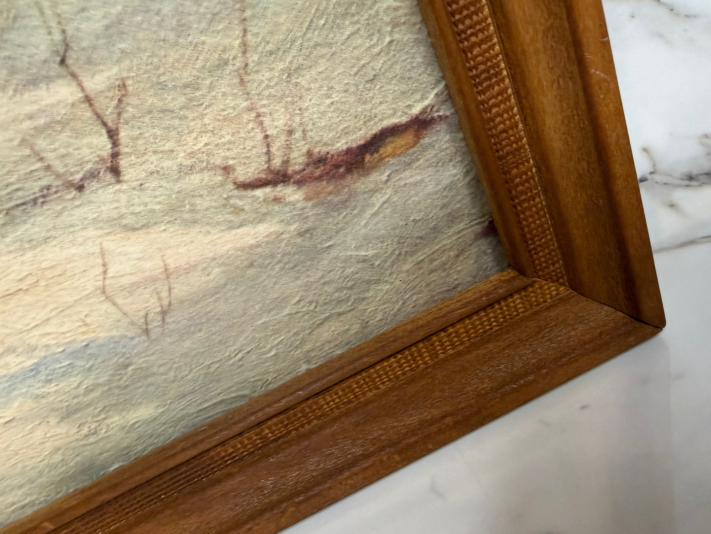 Vintage Robert Wood “Snow in the Catskills” Textured Print | Framed Mid-Century Winter Landscape