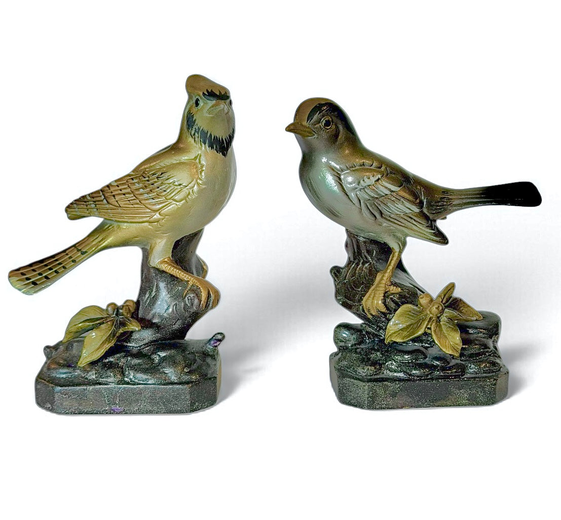 NARCO Argent’Oro Vintage Blue Jay & Ovenbird Mid-Century Bird Pair Figurines 5”