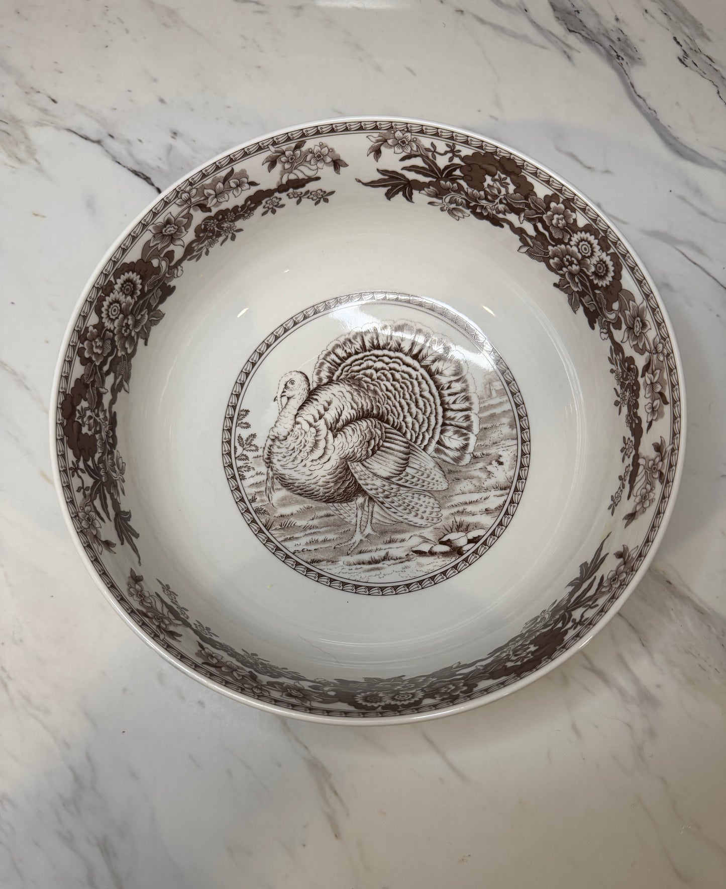 Spode “Celebration Turkey” Large Serving Bowl – Brown & White – Thanksgiving Collectible