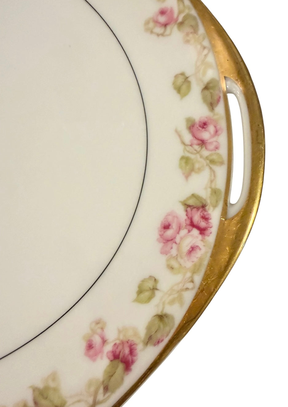Haviland & Co. Limoges France Two-Handled Cake Plate | Pink Rose Garland & Gold Gilt | c. 1894–1931