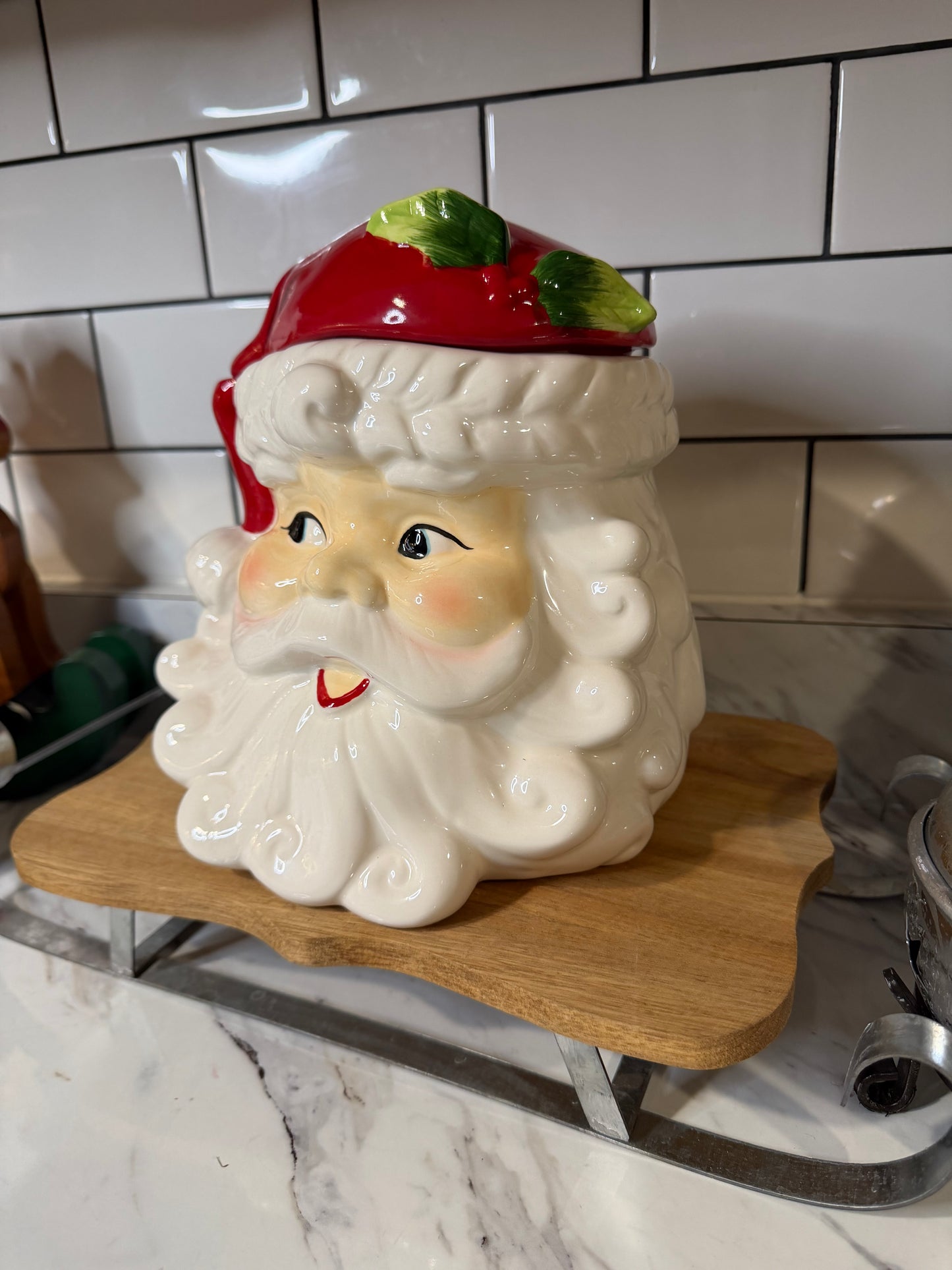 Vintage-Style Ceramic Santa Claus Cookie Jar “Winking Santa” — Sleigh Bell Bistro