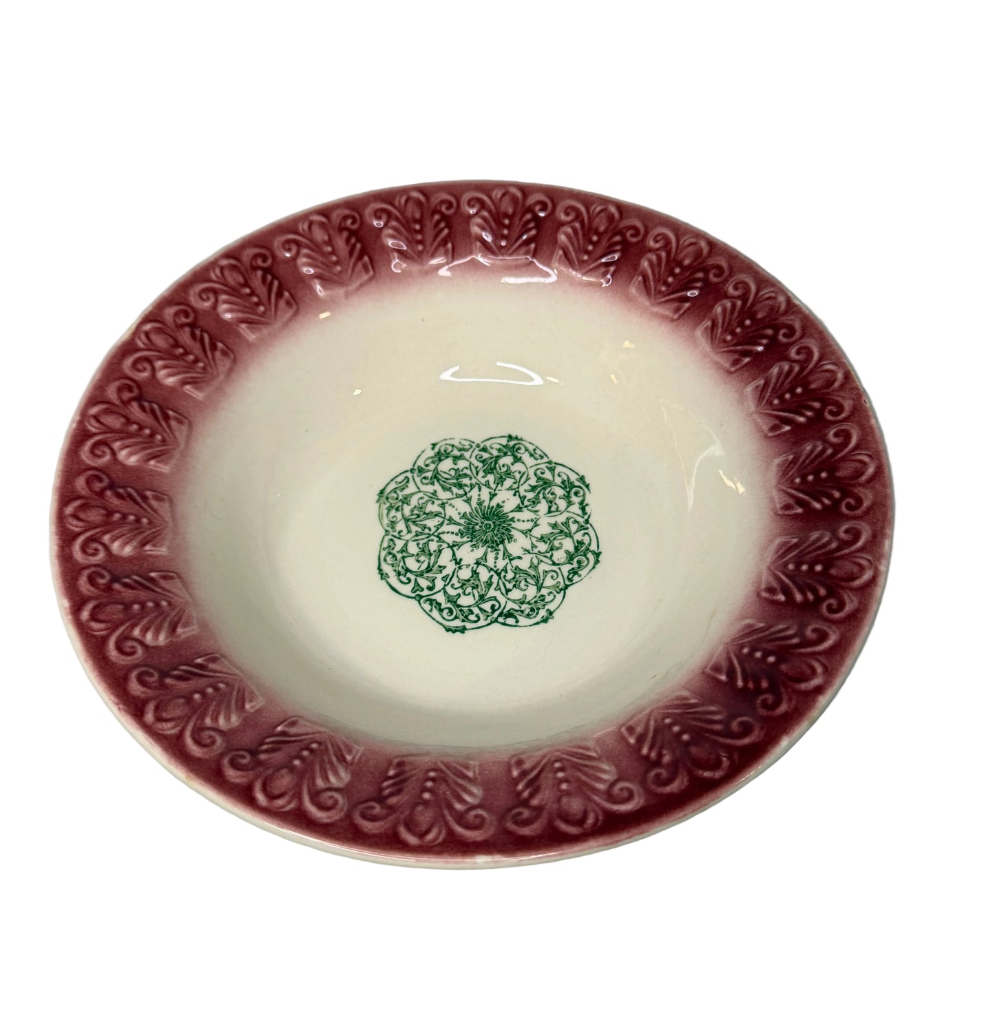 Vintage Ceramic Serving Bowl – Embossed Relief with Stenciled Design