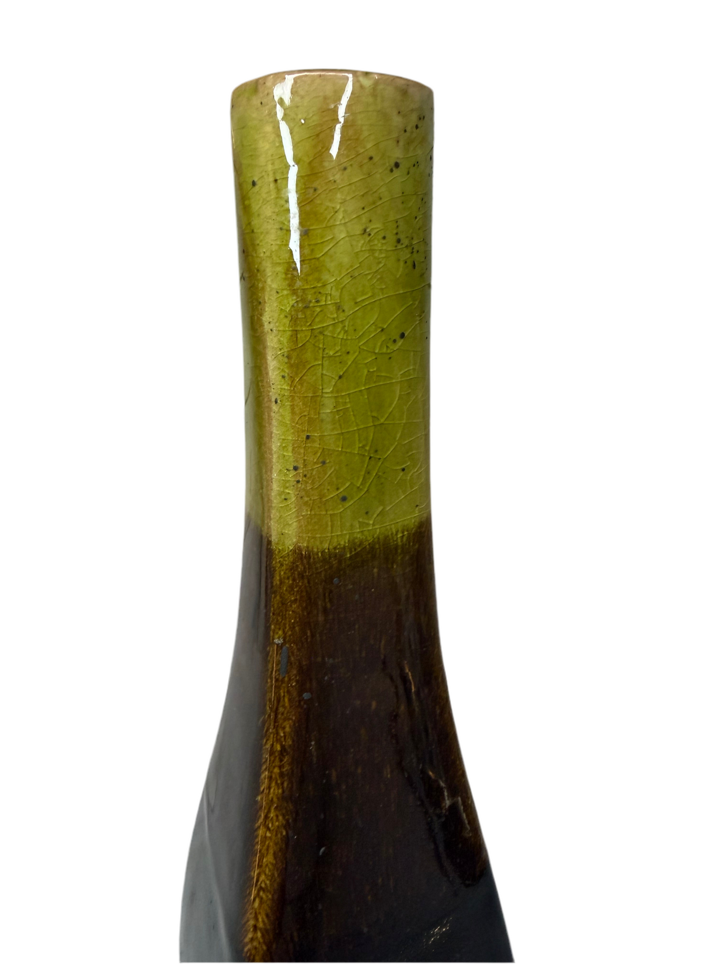 Mid-Century Green & Brown Drip Glaze Ceramic Vase | California Art Pottery