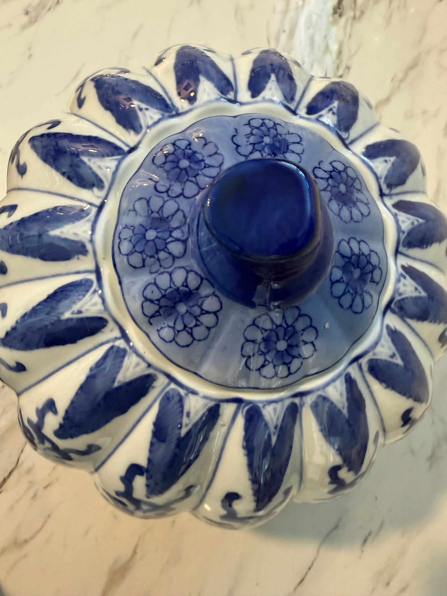 Vintage Chinese Blue & White Pumpkin-Shaped Ginger Jar | Chinoiserie Porcelain