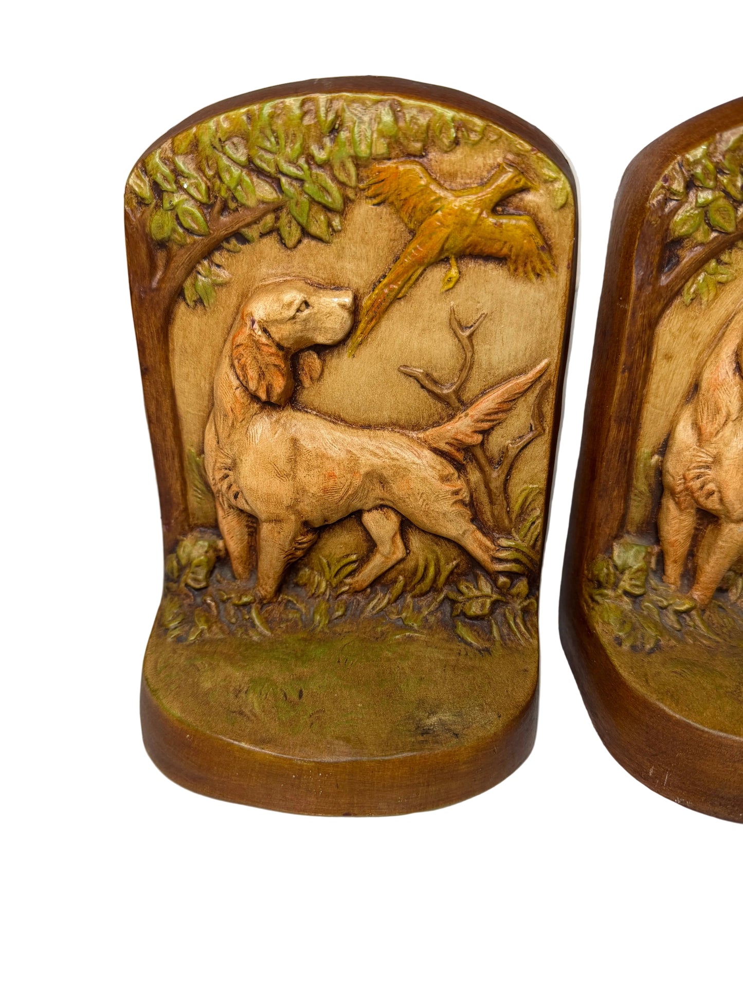 Vintage Hunting Dog Chalkware Bookends – Pair