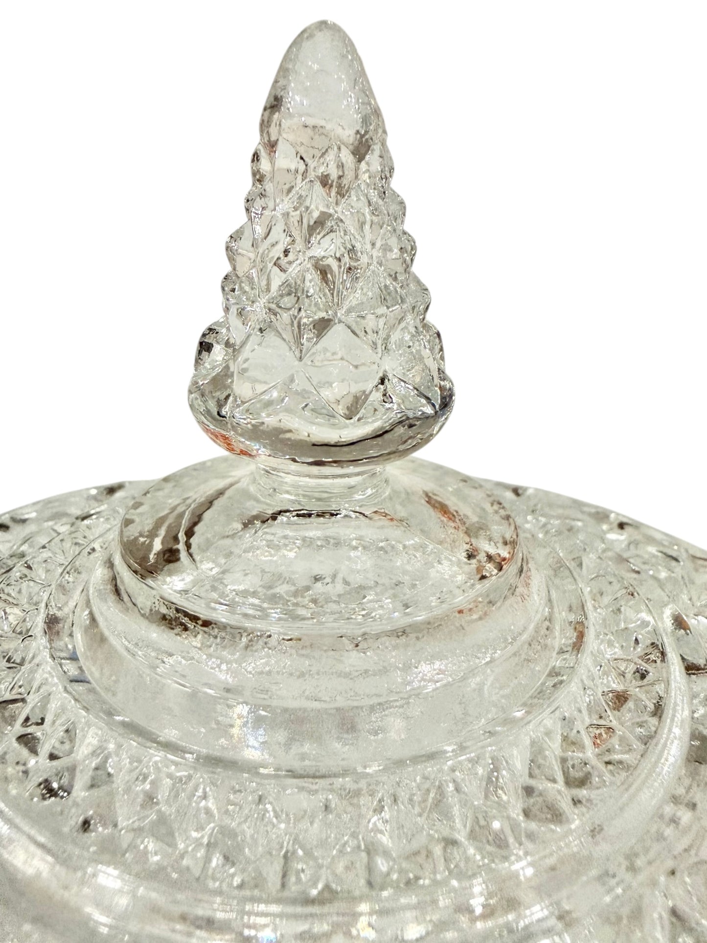 Anchor Hocking Vintage Wexford Lidded Candy Dish | Footed Pressed Glass Compote | Diamond Point Pattern