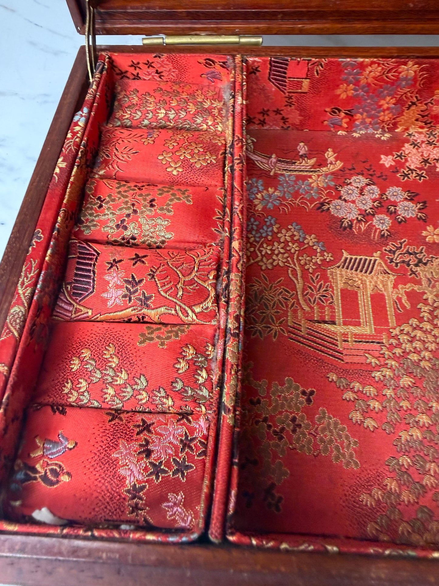 Vintage Chinese Mahogany Jewelry Box by George Zee & Co.