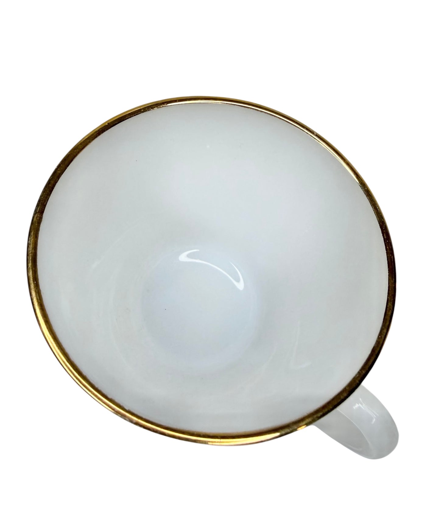 Vintage Fire-King Golden Shell Milk Glass Creamer, Sugar Bowl & Mugs Set – Anchor Hocking Swirl Pattern with Gold Trim