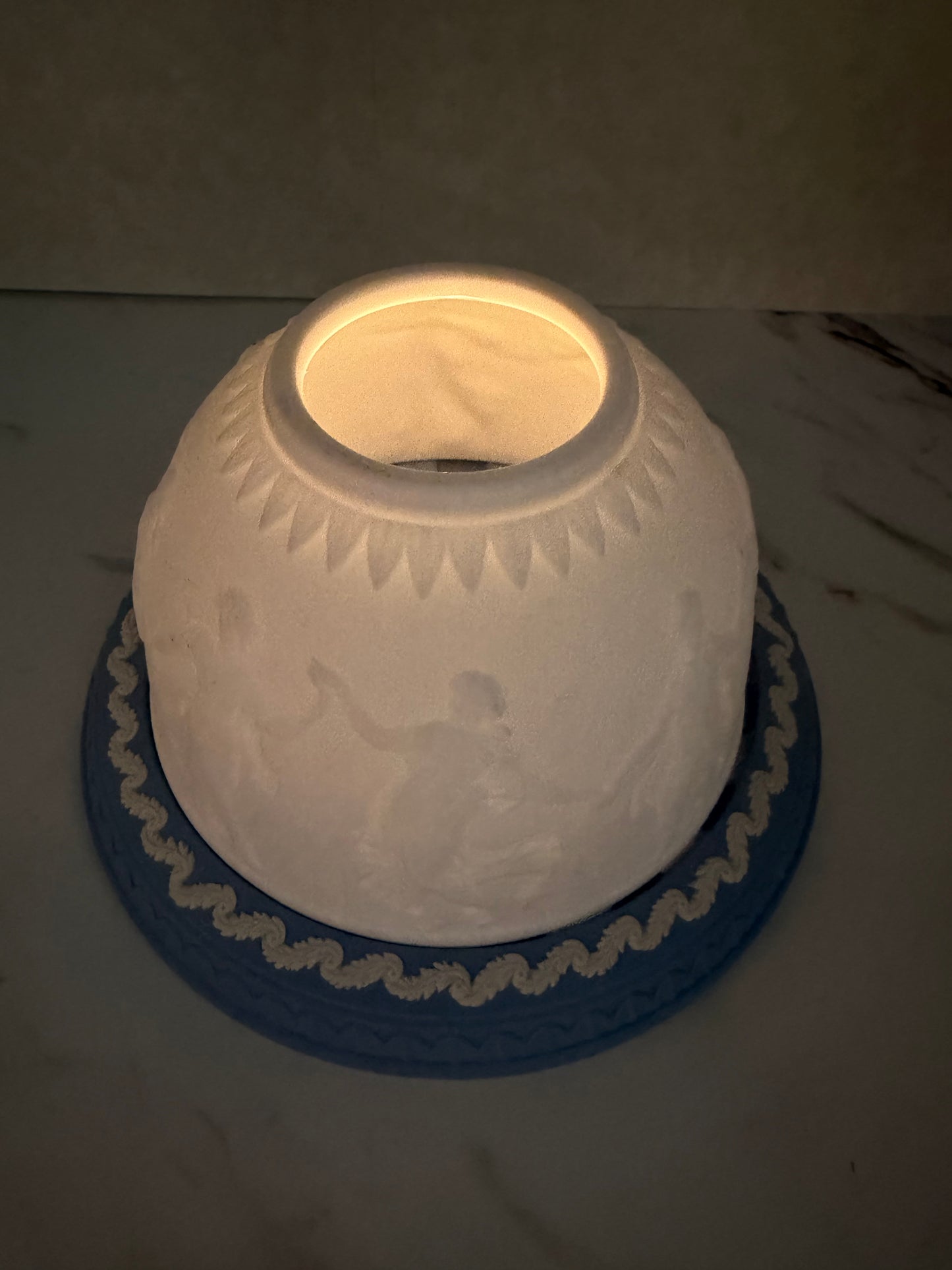Vintage Wedgwood Blue Jasperware “Dancing Hours” Lithophane Fairy Lamp