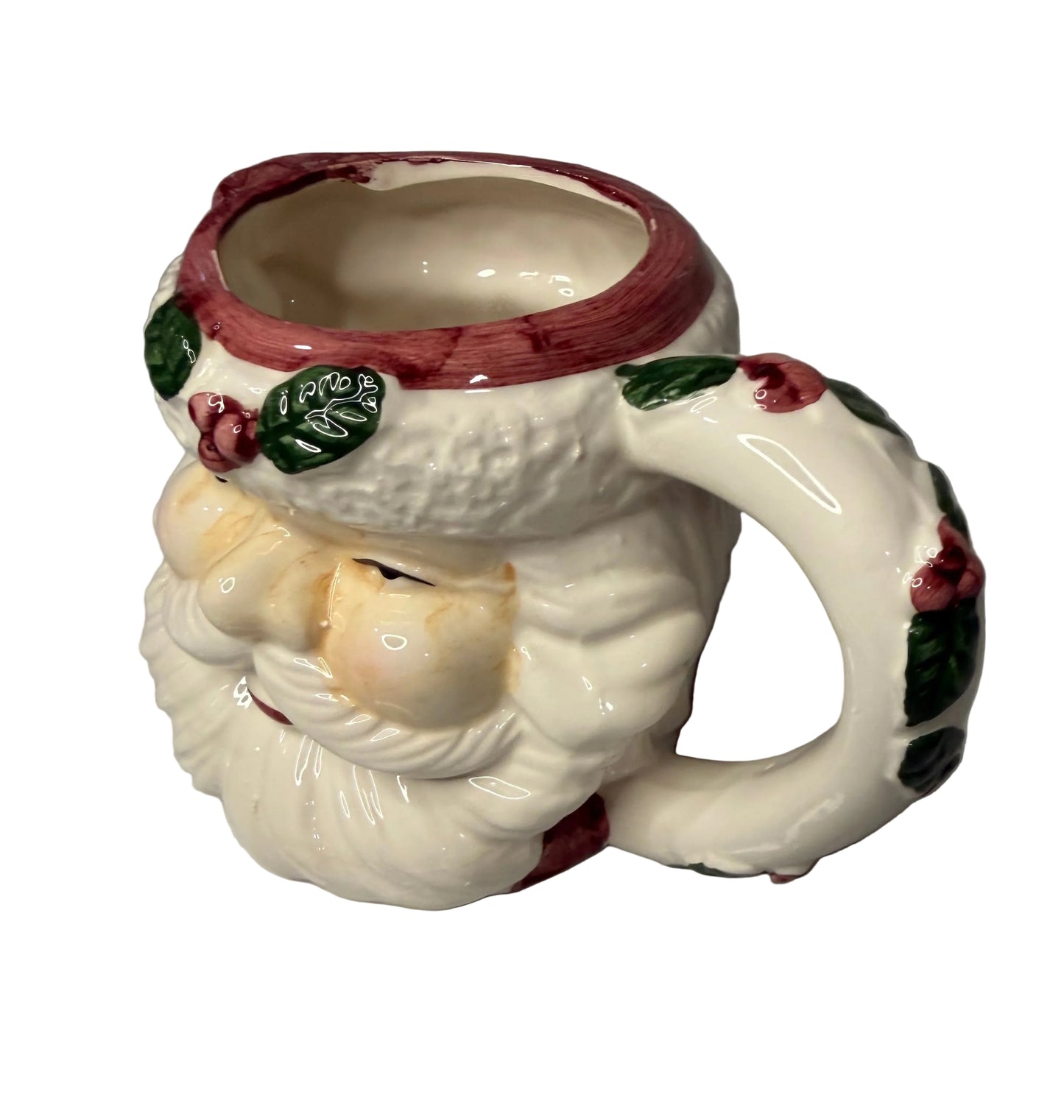 Vintage Slip-Cast Ceramic Santa Claus with Rosy Cheeks & Mistletoe