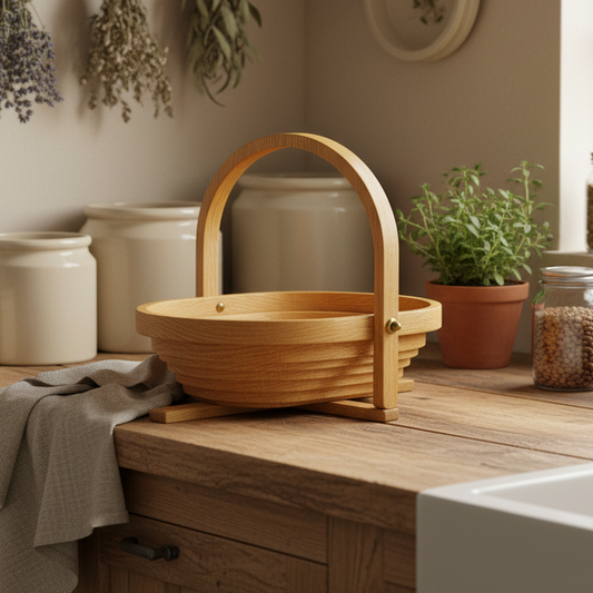 Collapsible Vintage Wooden Basket by C. Saw Crafts | Folding Wooden Fruit Basket & Trivet