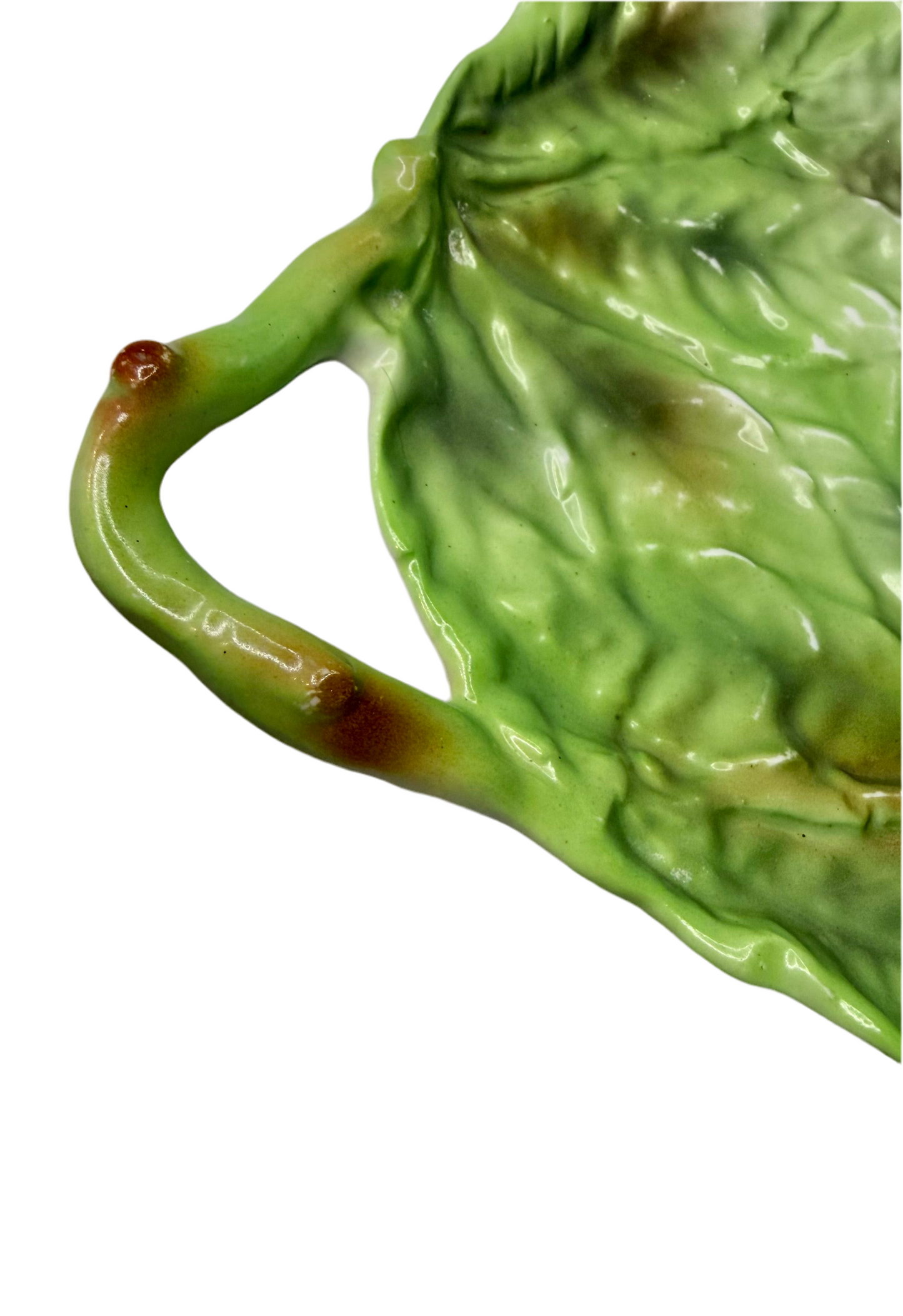 Antique Majolica Leaf-Shaped Dish – 19th Century Earthenware Plate