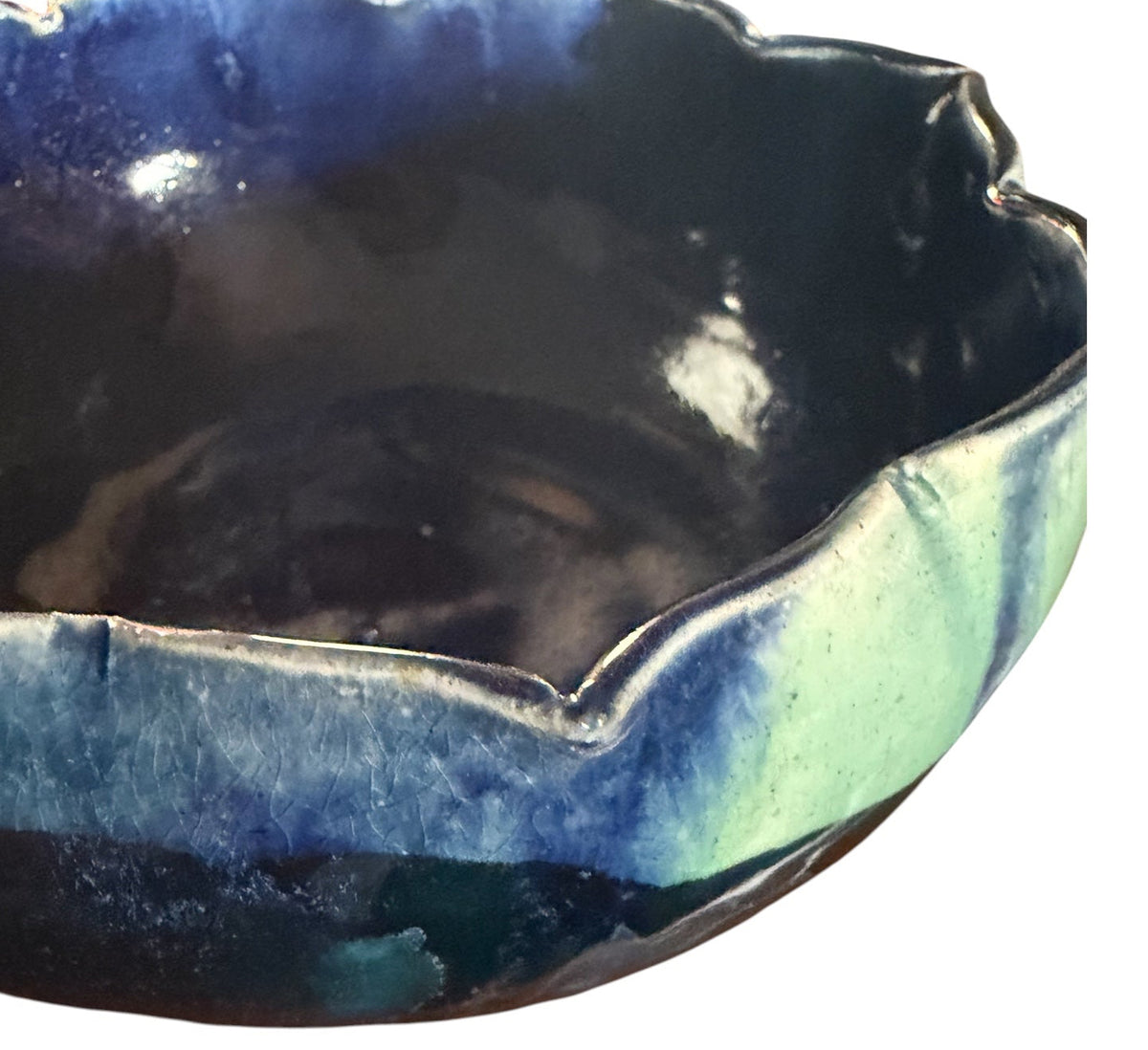Hand-Thrown Studio Art Pottery Bowl – Blue & Green Reactive Drip Glaze Stoneware