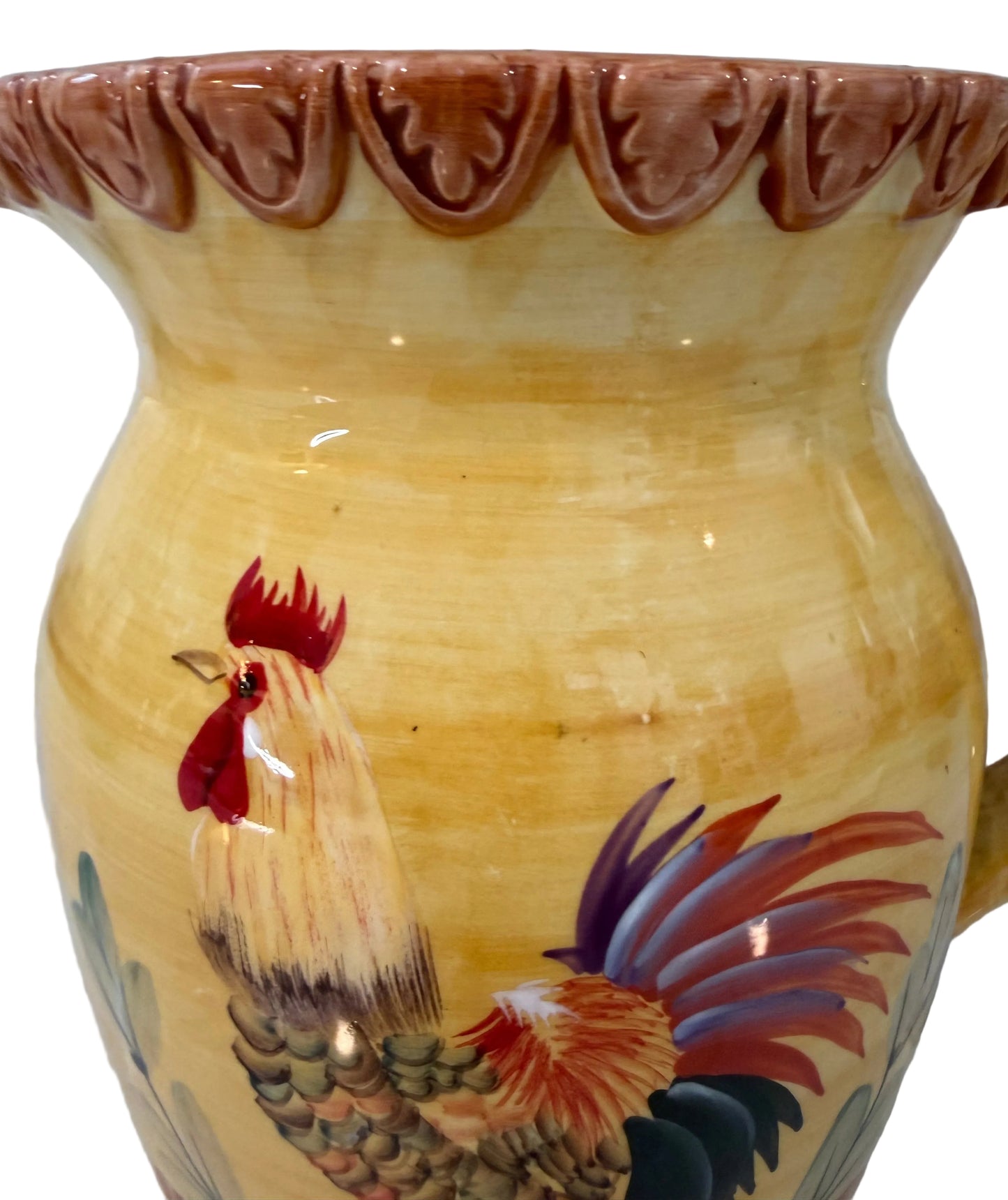 Vintage Italian Style Ceramic Rooster Pitcher – Yellow Farmhouse Good Luck Jug