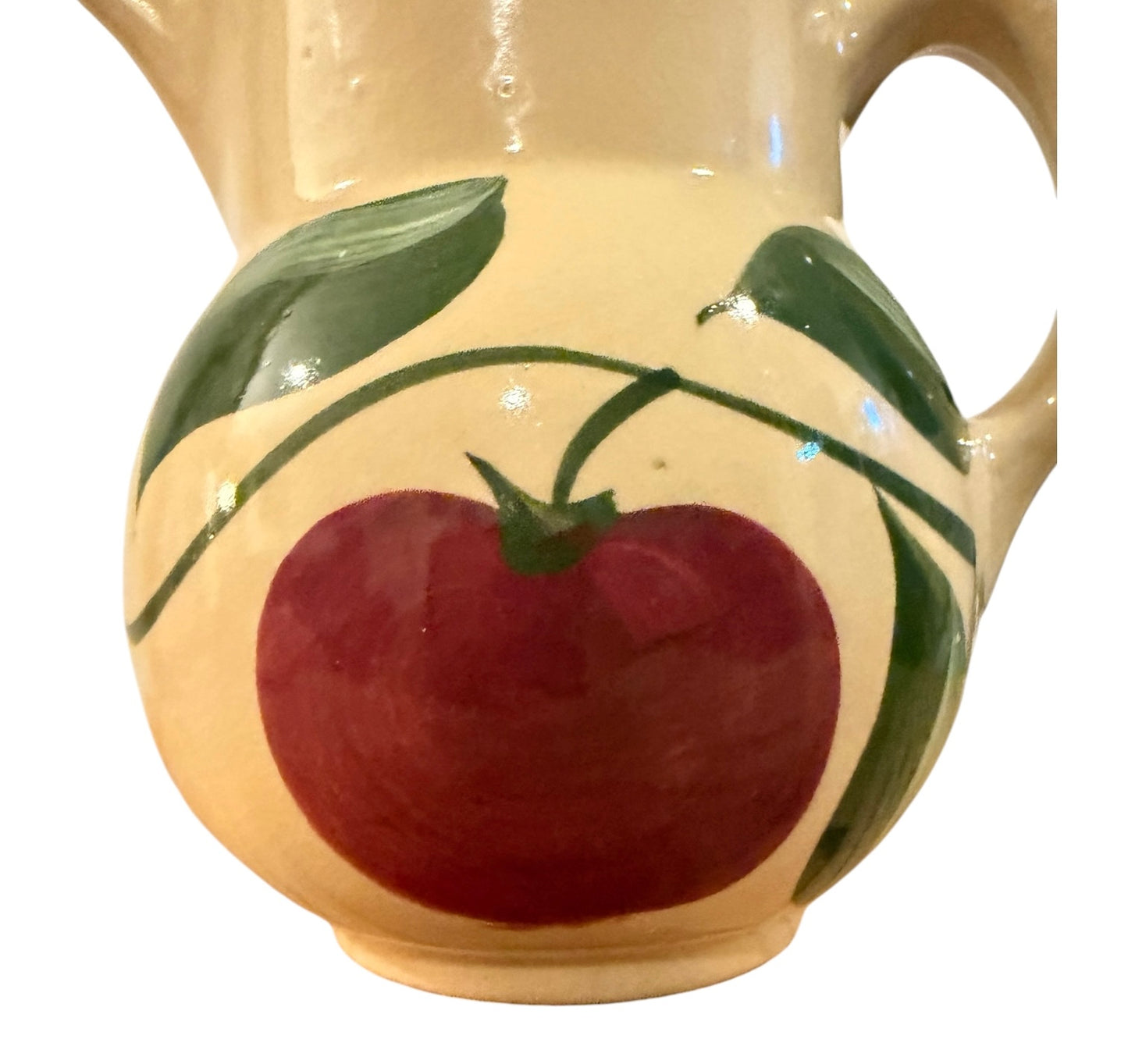 Watt Pottery Apple Pitcher | Hand-Painted Stoneware Creamer | 1950s Ohio Yellow Ware Kitchen Decor | Farmhouse Collectible