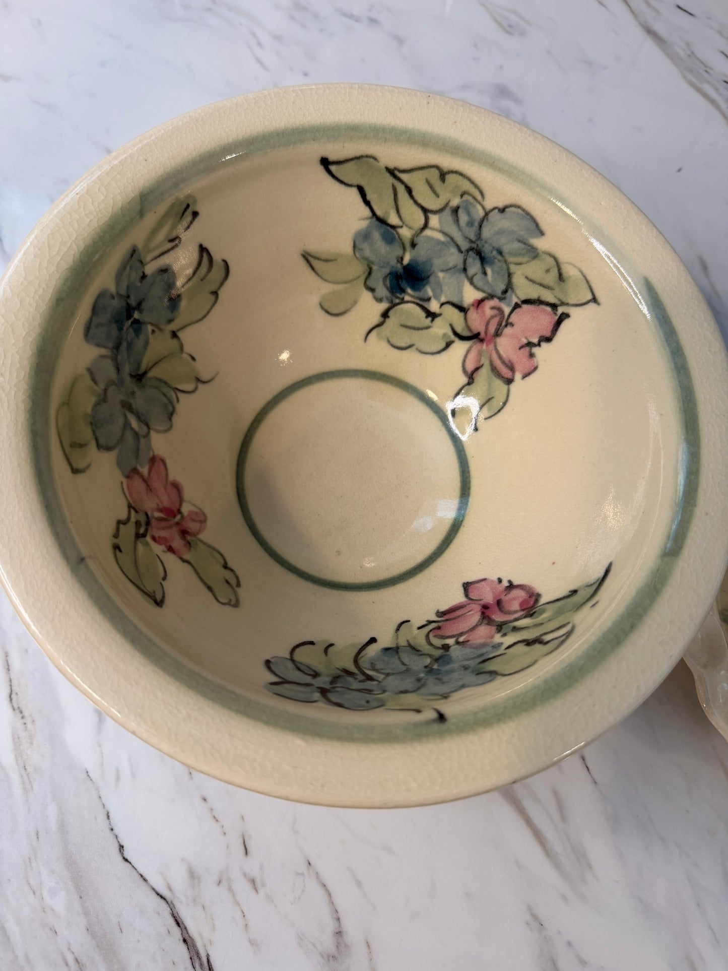 Vintage Hand-Painted Studio Pottery Floral Bowl - Pie Dish - Artisan Ceramic Serving Set (2)